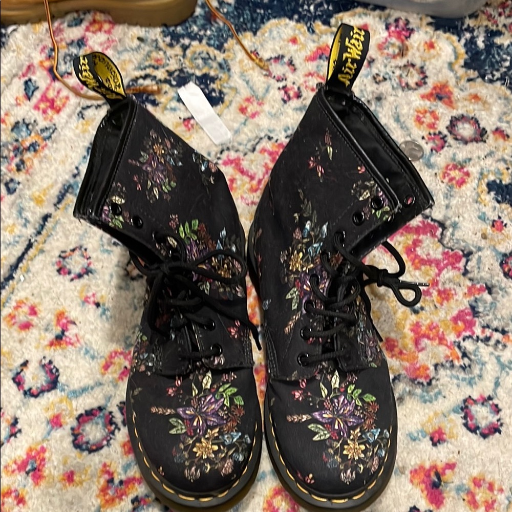Dr. Martens Black Boots with Floral Design